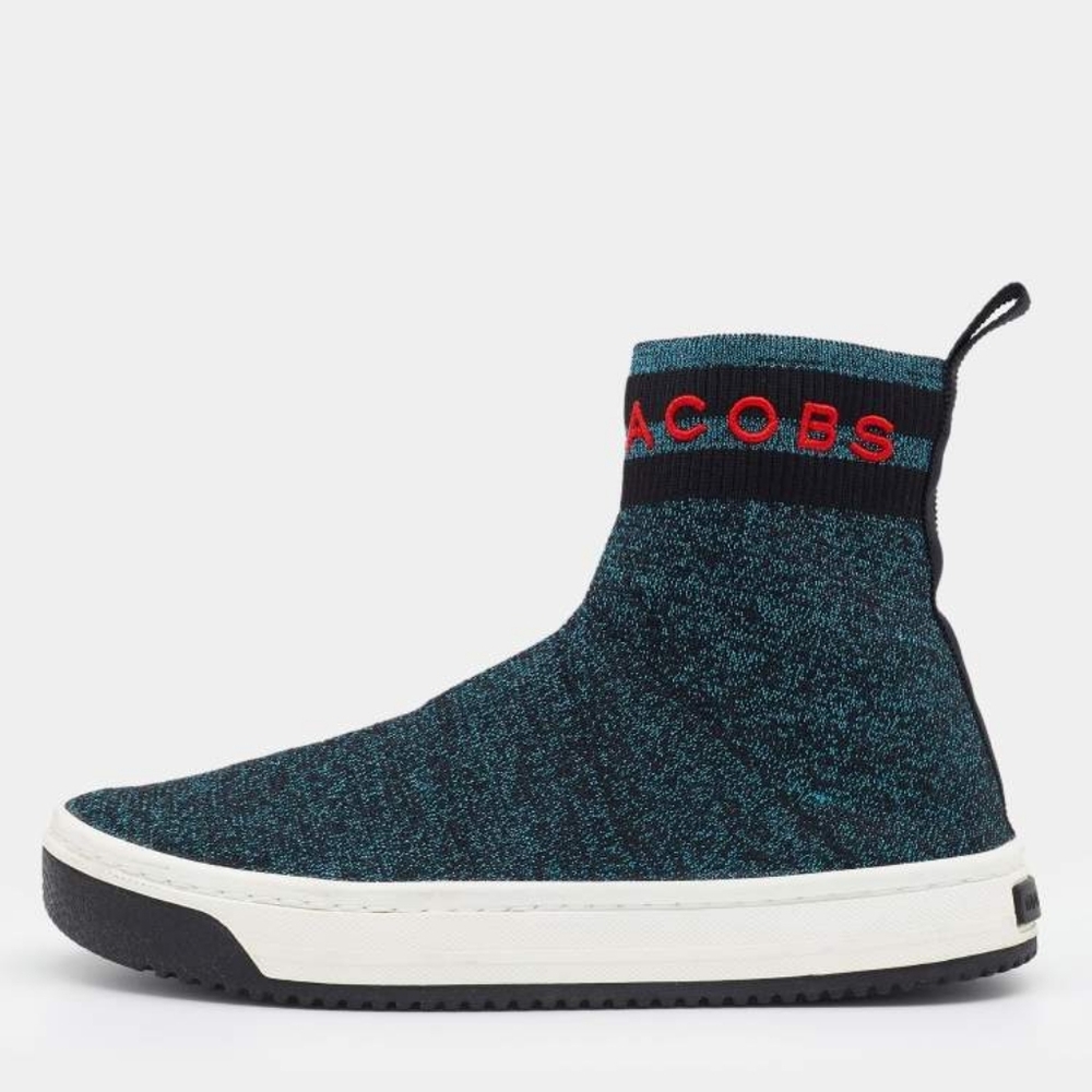 Marc Jacobs Metallic Blue Knit Fabric Dart Sock Sneakers